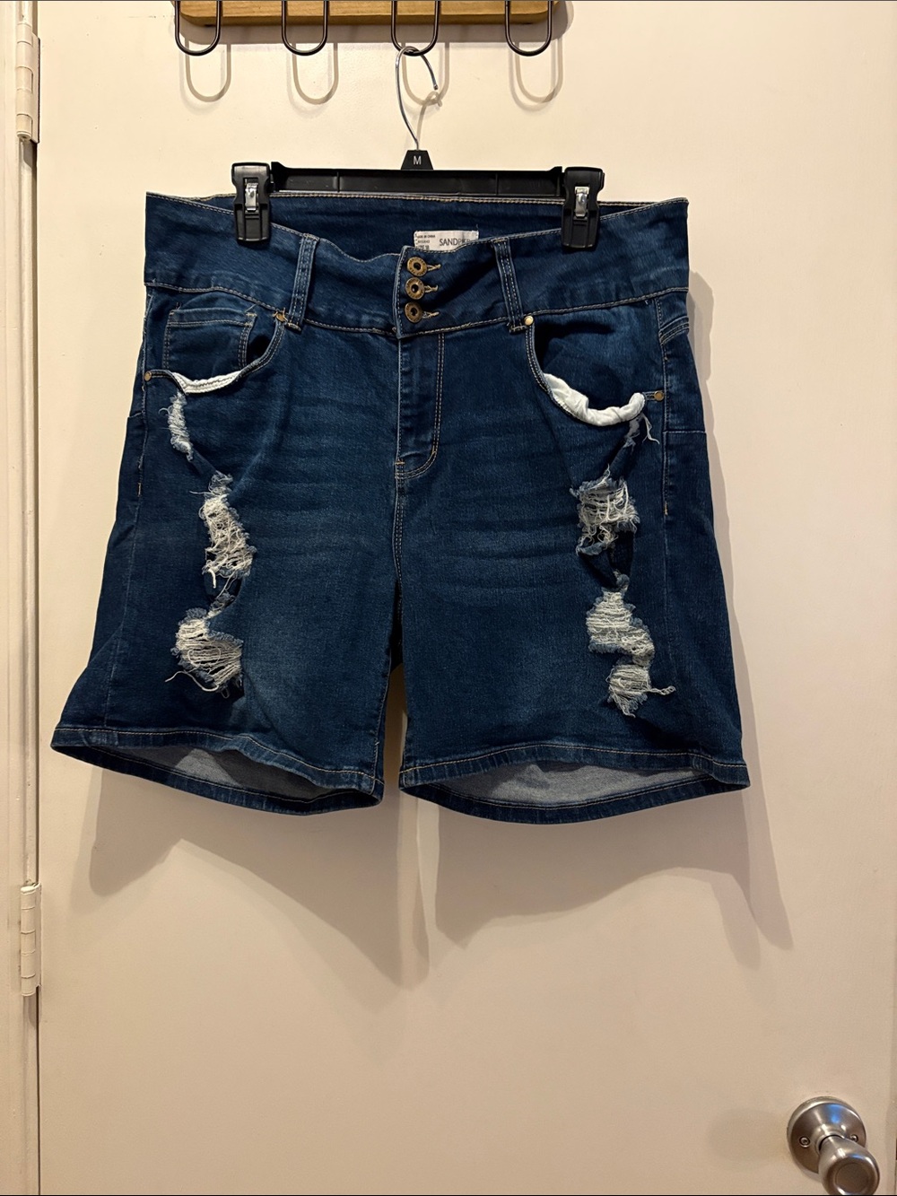 Sandpiper Dark Blue Distressed Denim Women's Shorts Size 18 Summer Beachy